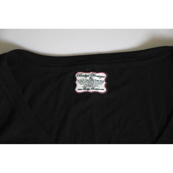 Becky's Boutique Womens XL Black Rhinestone Rooster V-Neck Long Sleeve Shirt - Picture 3 of 8